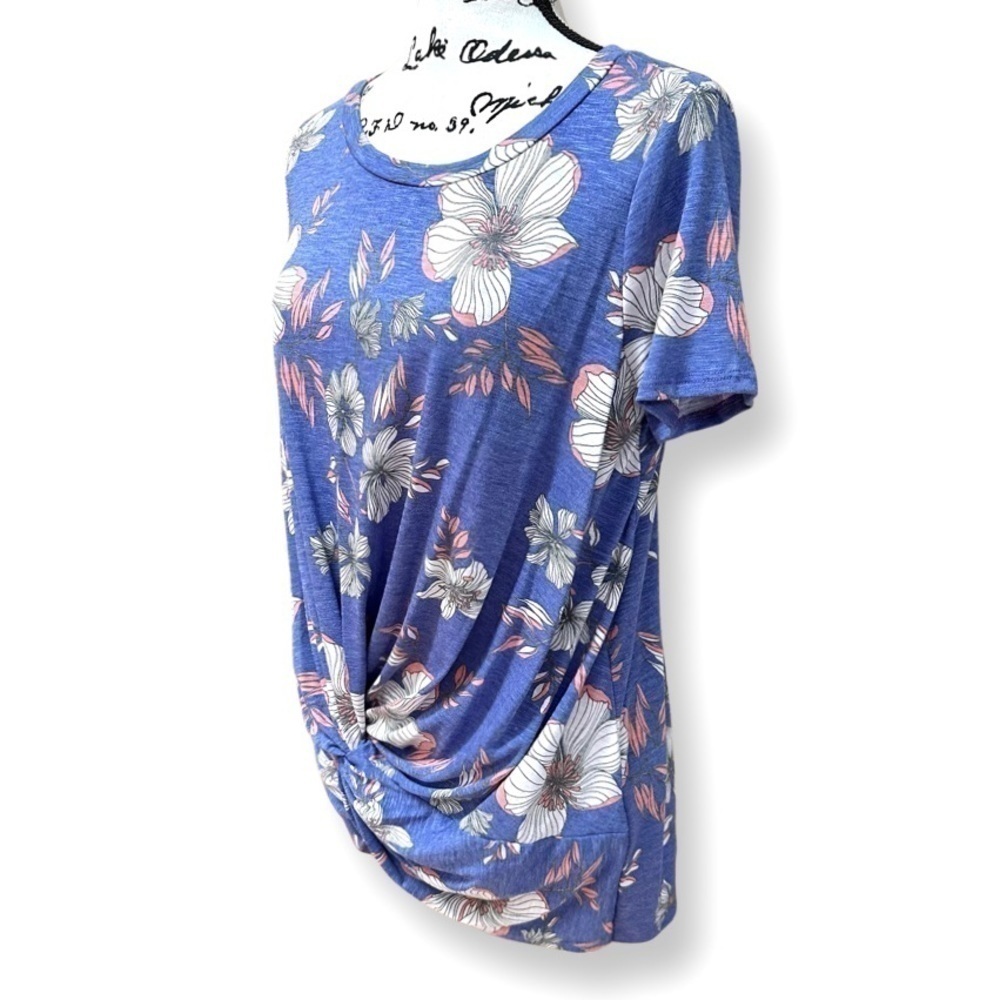 Floral USA Made Short Sleeve Front Knot Top Size S - Picture 5 of 7
